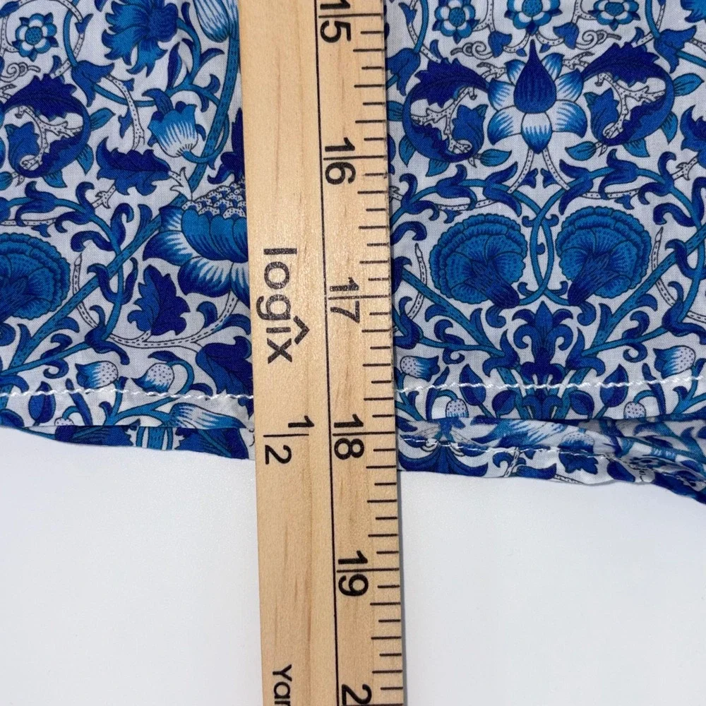 J.Crew Liberty Fabric Floral Cropped Button Up Shirt Blue White XS Ruffle Cuff